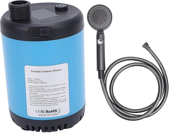 Portable Shower for Camping 7800mAh Rechargeable Camping Shower Pump with 2M Hose Showering Bag for Hiking Climbing Car Washing