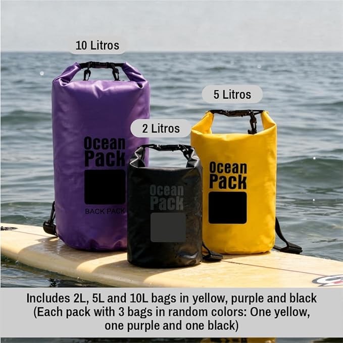 Waterproof Dry Bag Set of 3 – Roll Top Waterproof Bags 2L 5L 10L – 500D PVC Floating Dry Bags for Kayaking Camping Beach and Travel – Lightweight Compression Design