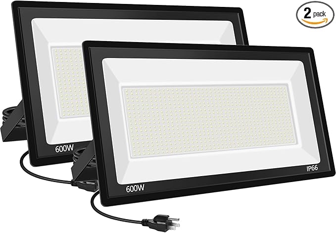 600W LED Flood Light 2PackSuper Bright Daylight 5000K IP66 Waterproof Security Outdoor LED Arena LightsCommercial Lighting Floodlight for FieldsCountsStadium