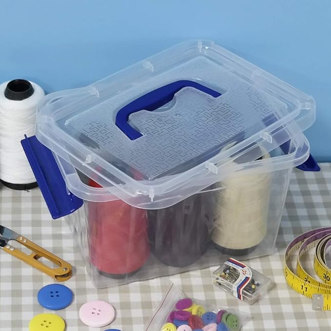 3L Plastic Storage Containers Set of 6 Latching Storage Bin with Handle (Blue handle)