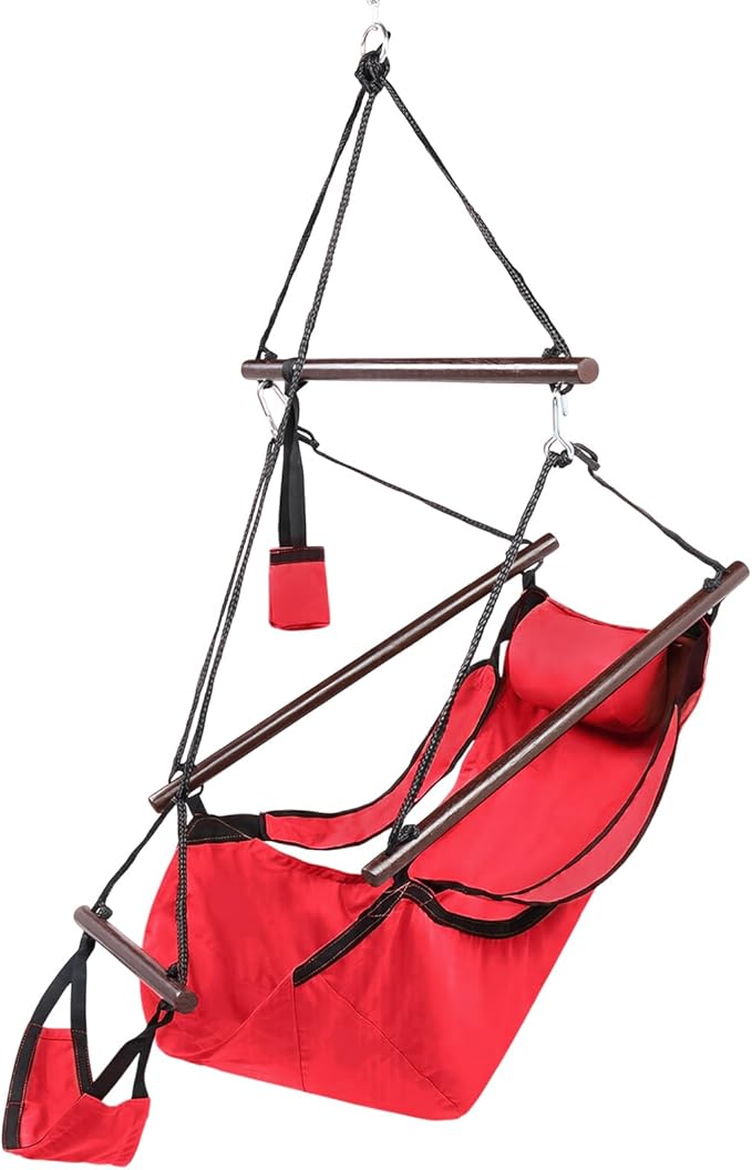 ONCLOUD Upgraded Unique Hammock Hanging Sky Chair Air Deluxe Swing Seat with Rope (Red)