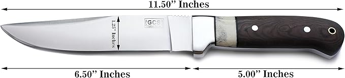 GCS Handmade D2 Steel Tactical Survival Hunting Camping Knife Brown Micarta Handle with Brown Leather Right or Left Hand Horizontal Fixed Blade Knife Sheath &amp Sharpening Stone GCS209