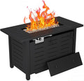Aoxun 40 Inch Outdoor Propane Fire Pit - 50000 BTU Gas Fire Pit Table with Lava Rocks Patio Heater Rectangle Fire Table with Removable Lid &amp Waterproof Cover for Deck Backyard Garden Black