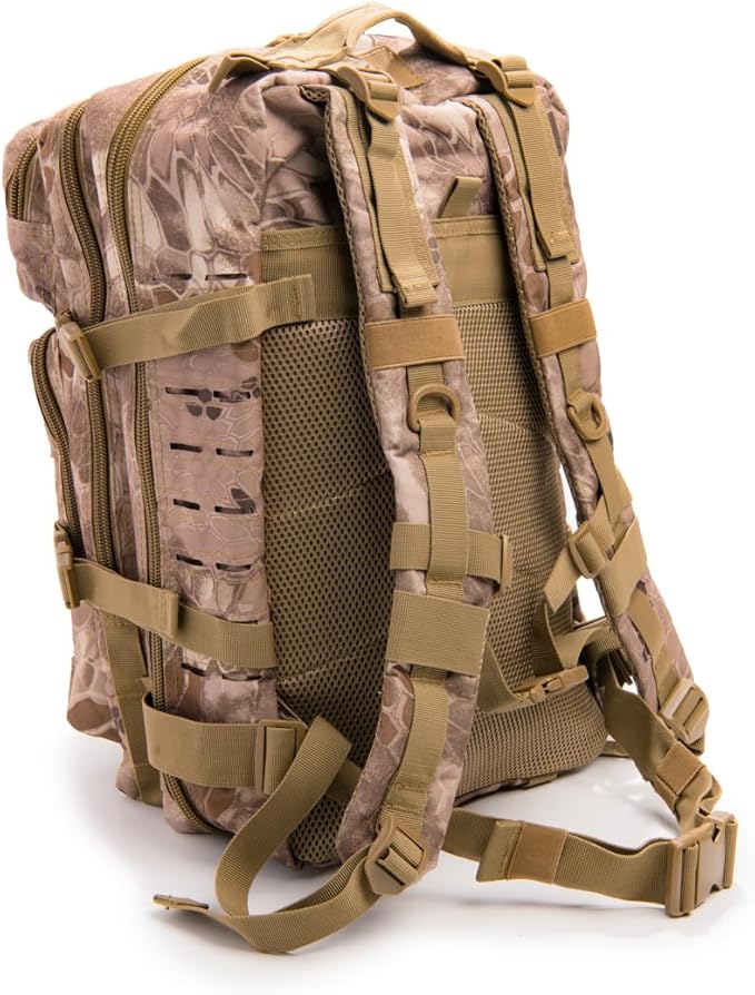 Large Laser-cut MOLLE Backpack with Pistol Retention System Desert Python Modular and Lightweight Design for EDC Range or Tactical Use