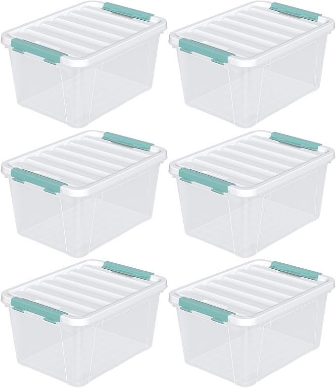 6 Pack 20 Quart Clear Storage Latch Box Plastic Storage Bins with Lids Stackable Storage Containers for Organizing