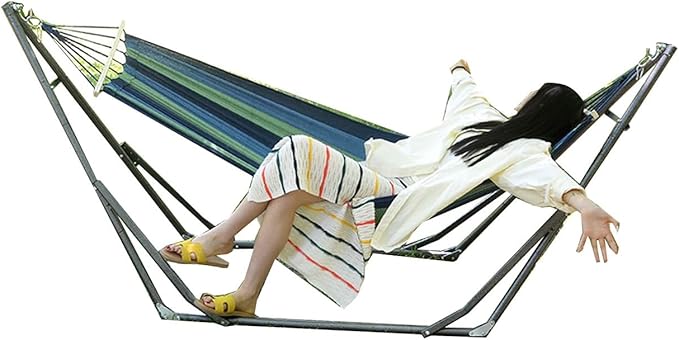 Hammock with Stand Can Bear 350kg Adjustable Swing Holder Rackfor Outdoor Patio Travel(with Hammock)(Blue)