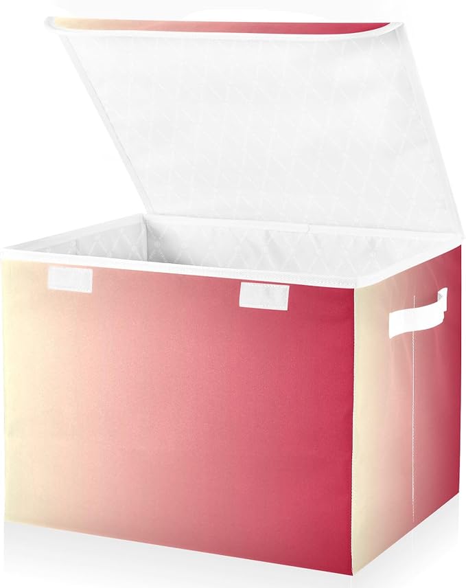 Red Gradient Storage Box with Lid Foldable Bedroom Storage Organizers and Storage for Home Studyroom Home Decor