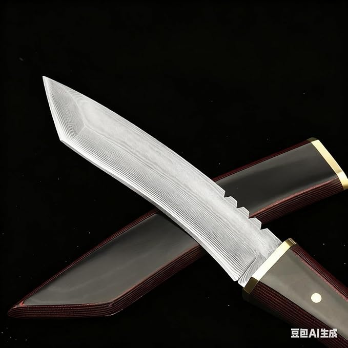 Damascus Fixed Blade Knife with Sheath Full Tang Knives For MenEDC Outdoor Camping Tactical Knives ToolsGifts for Men