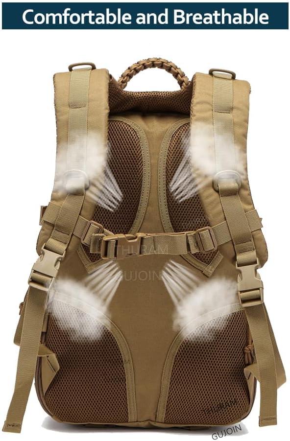 38L Nylon Waterproof Trekking Fishing Hunting Bag Backpack Outdoor Military Rucksacks Tactical Sports Camping Hiking (Khaki)