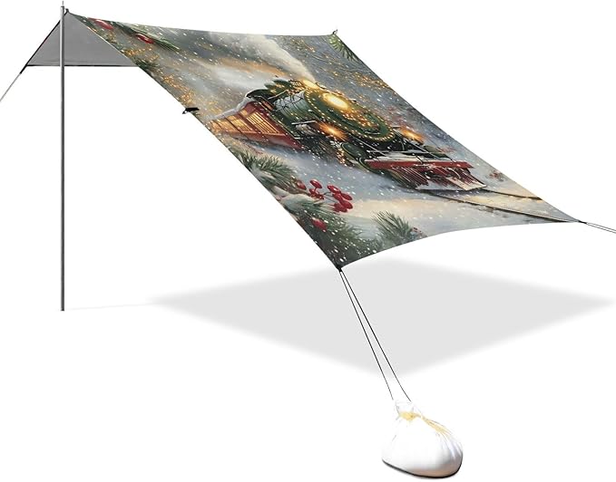 ALAZA Christmas Train Beach Tent Sun Shelter Portable Canopy Sunshade for Outdoor Camping Picnics Backyard Fun 10x9 ft