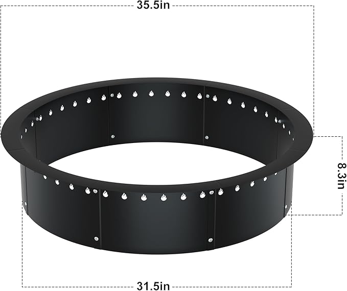 RELIANCER 35.5'' Fire Pit RingOutdoor Smokeless Fire Pit LinerHeavy Duty Steel Wood Burning Firepit Rings Insert kitDIY Campfire Fireplace Rings Insertion Barrier Lining for BackyardGardenPatio