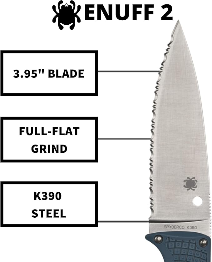 Spyderco Enuff 2 Fixed Blade Knife with 3.9 K390 Steel Blade and FRN Handle - EDC Knife for Men and Women Perfect for Hunting Tactical Camping Survival Hiking - SpyderEdge - FB31SBL2K390