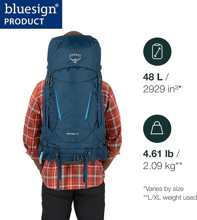 Osprey Kestrel 48L Men's Backpacking Backpack - Hiking &amp Camping Bag with Waterproof Raincover Moss Green Large/X-Large