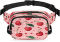 Polka Dot Heart Cherry Waterproof Fanny Pack for Women Men Adjustable Waist Bag with Double Zipper Pockets Lightweight Square Hip Pack for Running Travel Hiking Workout Cycling