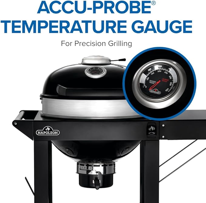 Napoleon PRO22 Charcoal Kettle Grill with Folding Cart Black Porcelain-Enameled Lid and Bowl Chrome-Plated Cooking Grid