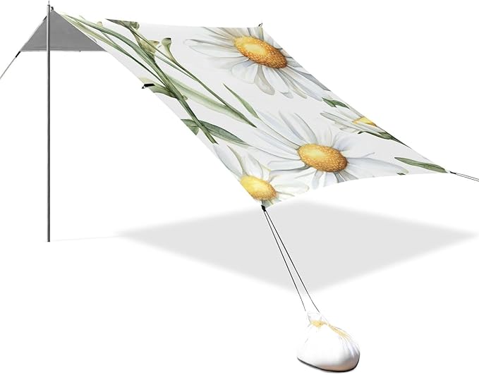 ALAZA Wildflowers White Daisies Flower Plant Flowers Beach Tent Sun Shelter Portable Canopy Sunshade for Outdoor Camping Picnics Backyard Fun 10x9 ft