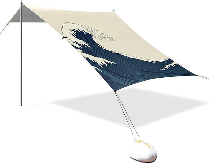 Beach Canopy with Windproof Ropes &amp Sandbags Beach Tent Sun Shade Sun Shelter for Camping Trips Fishing Backyard Fun or Picnics Waves