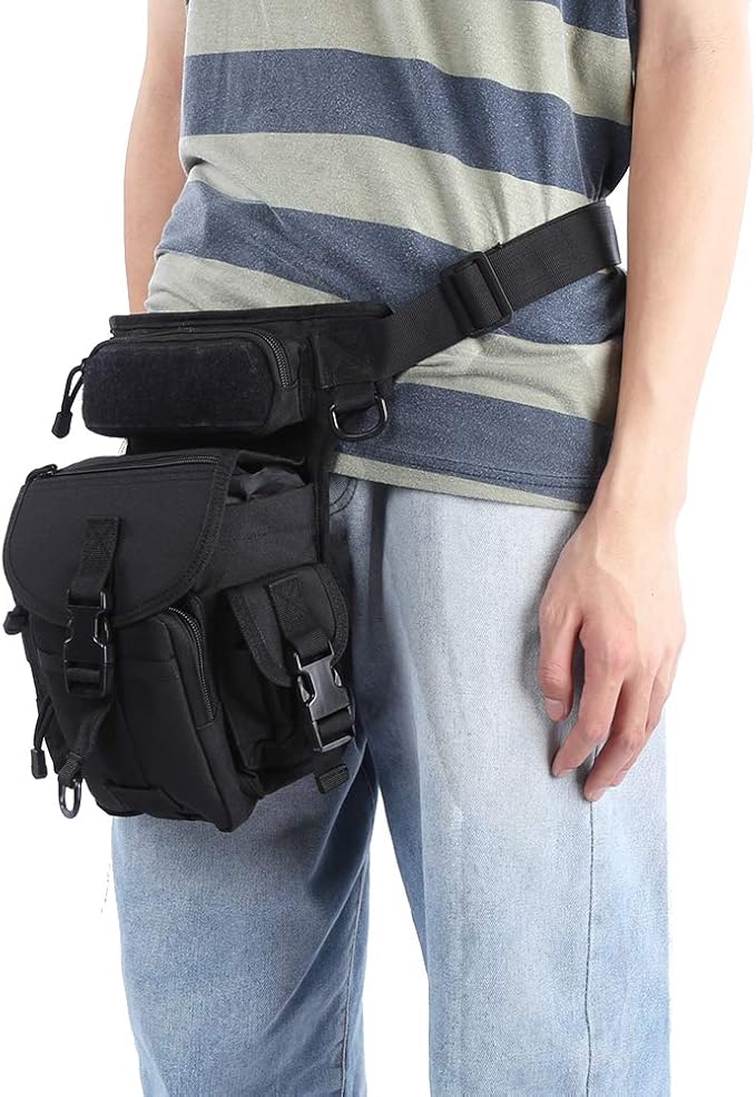 Ox Cloth Drop Leg Bag Tactical Photography Pouch with Quick Access Multifunctional Sports Leg Pack for Outdoor Activities Durable Drop Leg Bag with Adjustable Strap (Black One Size)