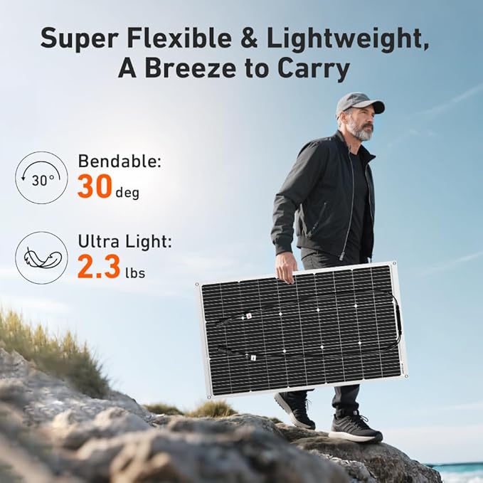 DOKIO 200W (2×100W) Flexible Solar Panels 18V Monocrystalline for 12V Battery Charging Semi-Flexible ETFE with MC4 Series/Parallel for RV Boat Camper Van Trailer Off-Grid Use