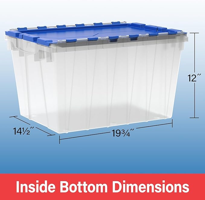 Akro-Mils KeepBox 12 Gallon Storage Container Nesting and Stackable Plastic Storage Box with Lid Attached Organizer Tote for Garages Closets and Moving 21-1/2 x 15 x 12-1/2 Red/Green