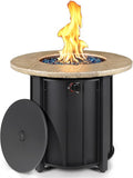 30 Inch Round Propane Fire Pit Table50000 BTU Outdoor Gas Firepit with Automatic Ignition &amp Lid CoverIron Steel Firepit for OutsidePatioDeckBackyard w Glass Stones &amp Rain Cover