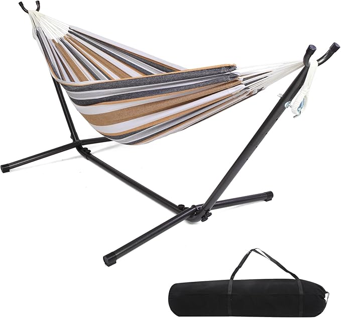 ONCLOUD 550 LBS Capacity Double Hammock with Stand Included with Portable Carrying Bag Heavy Duty 2-Person Hammock for Outdoors &amp Indoors - Desert Stripe Series TDCTZ1 - Desert Stripe