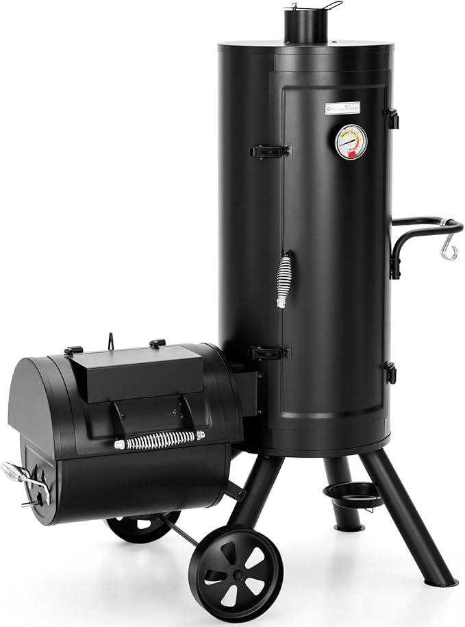 Sophia &amp William Heavy-Duty Vertical Offset Charcoal Smoker Extra Large Outdoor BBQ Gill with Offset Smoker 961 SQ.IN. Cooking Area with Warming TrayPush-out Ash Tray for Event Gathering Black