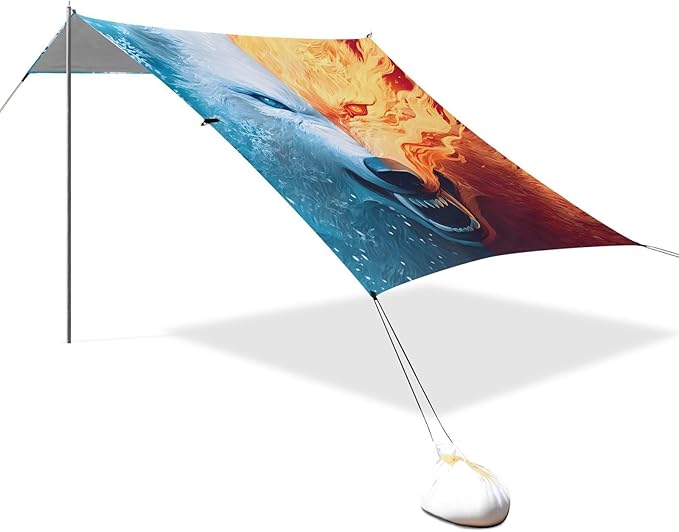 ALAZA Ice Fire Wolf Beach Tent Sun Shelter Portable Canopy Sunshade for Outdoor Camping Picnics Backyard Fun 10x9 ft