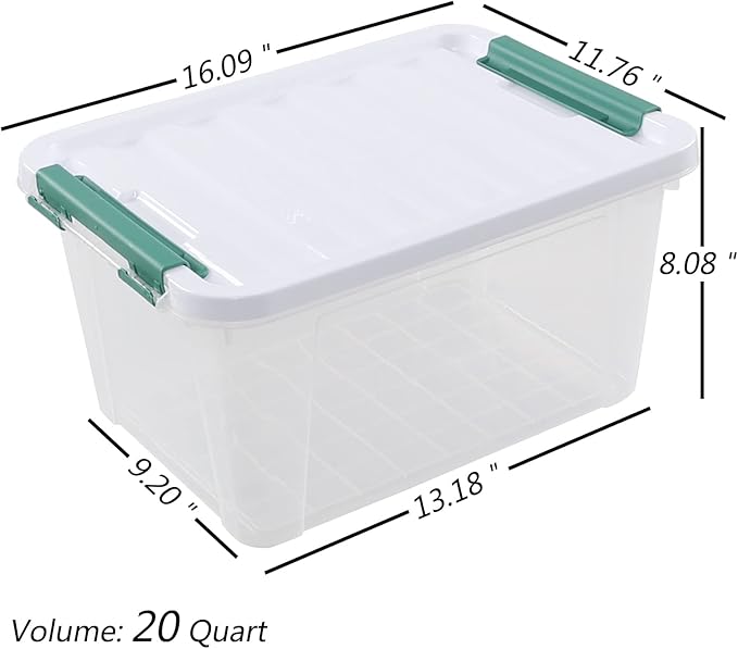 Pekky 20 Quart Clear Storage Bin with Lid 6 Pack Plastic Latching Container Box