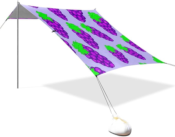 xigua Grape Beach Tent Sun Shelter with Carrying Bag - Silver Coated Oxford Fabric Beach Canopy for Beach Camping Fishing - Includes Windproof Ropes Sandbags &amp Stakes