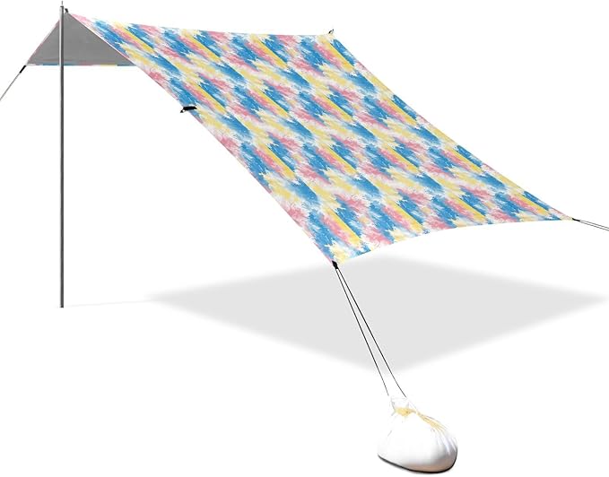 ALAZA Gradient Tie Dye Rainbow Color Beach Tent Sun Shelter UPF50+ Protection Beach Shade Canopy w/ 4 Sandbags for Outdoor Camping Fishing Backyard Fun Picnic 10x9 ft