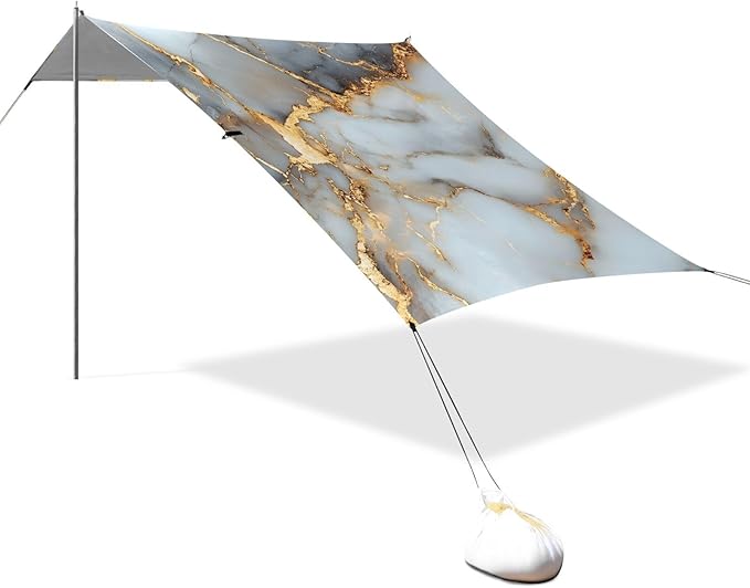 ALAZA White Gilded Marble Beach Tent Sun Shelter Portable Canopy Sunshade for Outdoor Camping Picnics Backyard Fun 10x9 ft