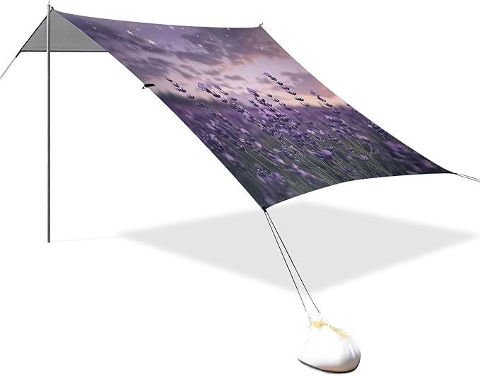 ALAZA Lavender Stars Sky Beach Tent Sun Shelter Portable Canopy Sunshade for Outdoor Camping Picnics Backyard Fun 10x9 ft