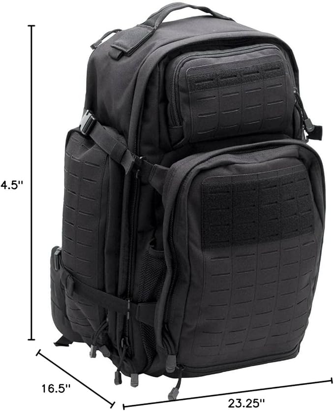 LA Police Gear Atlas 72 Hour Tactical Backpack for Men &amp Women Large Bug Out Bag with MOLLE System Hiking Hunting Combat Backpack Black