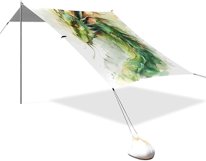 ALAZA Green Dragon Portrait Beach Tent Sun Shelter UPF50+ Protection Beach Shade Canopy w/ 4 Sandbags for Outdoor Camping Fishing Backyard Fun Picnic 10x9 ft