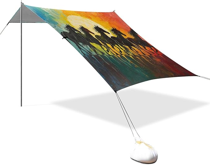 ALAZA Horse Silhouettes in Colors Beach Tent Sun Shelter Portable Canopy Sunshade for Outdoor Camping Picnics Backyard Fun 10x9 ft
