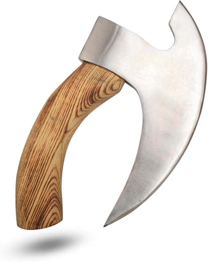 Handmade Ulu Kitchen Mini-Axe Knife Rose Wood Handle Comes with Leather Sheath (6009-P)
