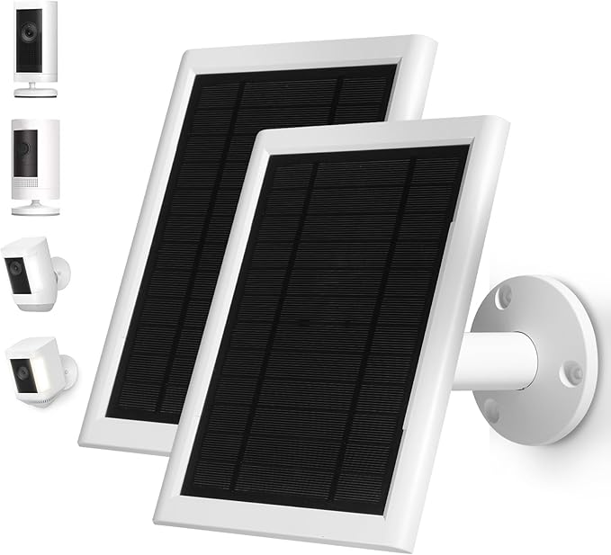 5W Solar Panel Compatible for Ring Camera Spotlight Cam Plus/Pro (Battery) Stick Up Cam/Pro Spotlight Cam Battery with 10ft Cord IP65 Waterproof with Type-C to DC Adapter Cord-2Pack