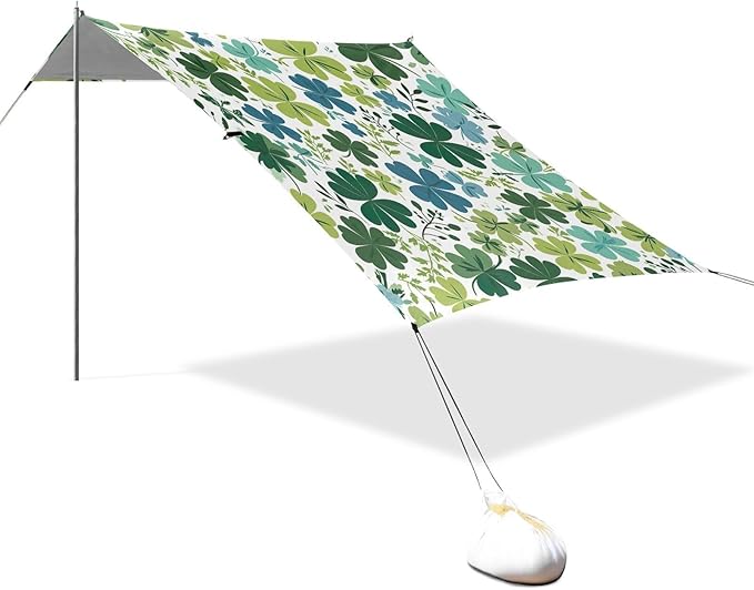 St Patrick's Shamrocks Pattern Beach Tent Sun Shelter Set UPF50+ UV Protection 10.5 x 9.19 FT Camping Shade Canopy with Sandbags Sand Anchors Carrying Bag and Others