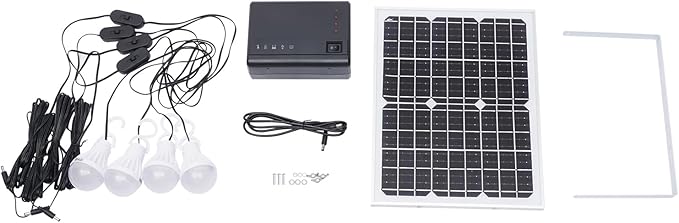Solar Inverter with Solar Panel &amp 4 LED Lights 12V 4A Portable Power Generator Kit Emergency Energy Storage with USB DC Outlets Power Station for Home Backup Outdoors Camping Travel Hunting RV
