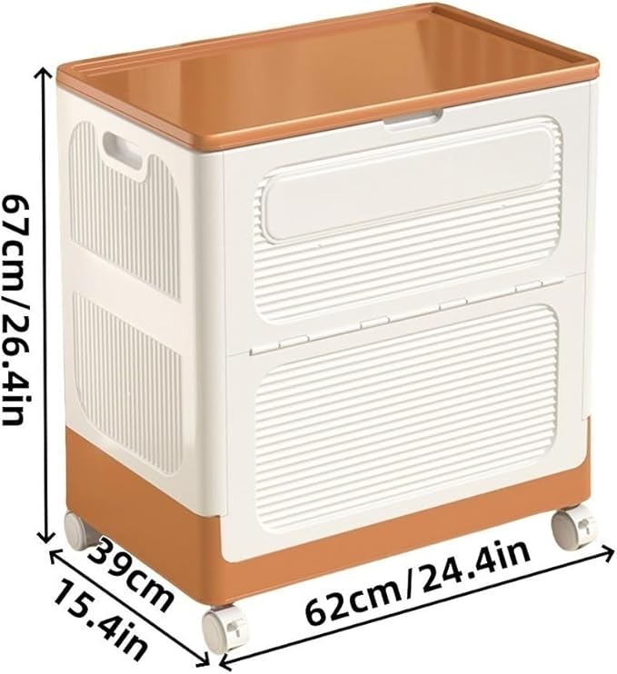 Flip-top Storage Cabinet Clothes Storage Box with 4 Wheels Plastic Foldable Storage Box Multi-functional Storage Bin for Living Room Bedroom(Brown)