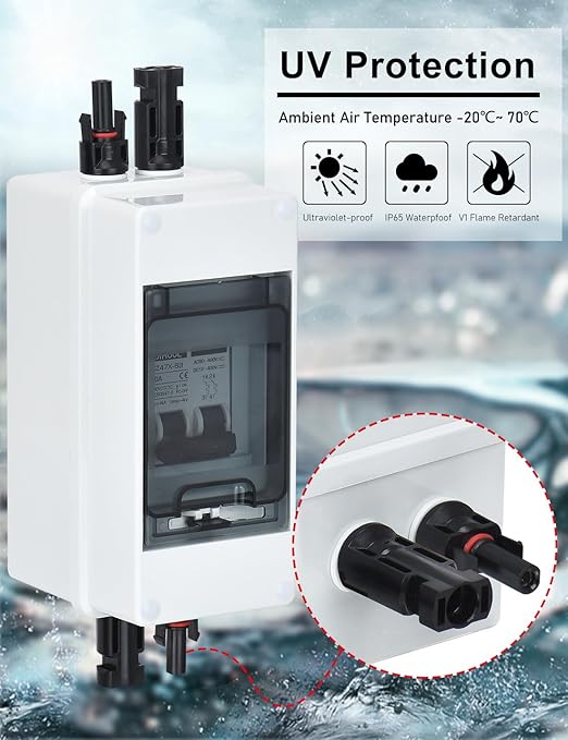 DIHOOL 30 Amp Solar Disconnect Switch Miniature Circuit Breaker with din Rail Enclosure Outdoor Box for Solar Panels