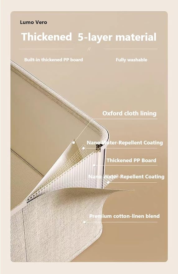 [3 Pack] Beige Cotton Linen Collapsible Storage Bins for Home Organization Waterproof Fabric Foldable Organizer Boxes 15.75 x 11.81 x 8.27 Inches Zippered Flap &amp Handle (Medium)
