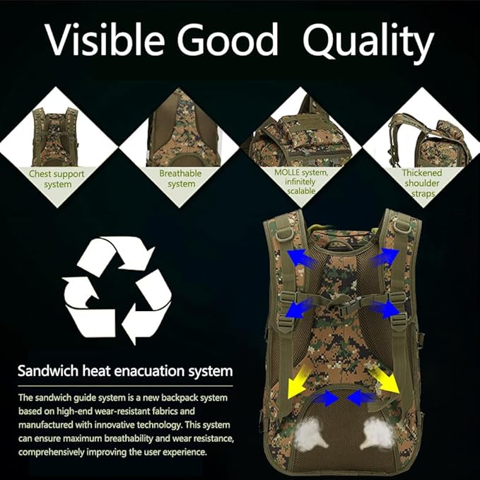 Outdoor Tactical Backpack Military Molle Bag Hiking Daypacks for Camping Trekking Hunting Traveling Motorcycle (Python Pattern Black)