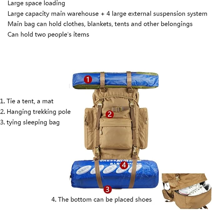 Hiking Backpack - Waterproof Backpack 100L Outdoor Mountaineering Bag Men and Women Travel Bag Large Capacity Tactical Mountain Travel Rucksack (Color : C Size : 100L)