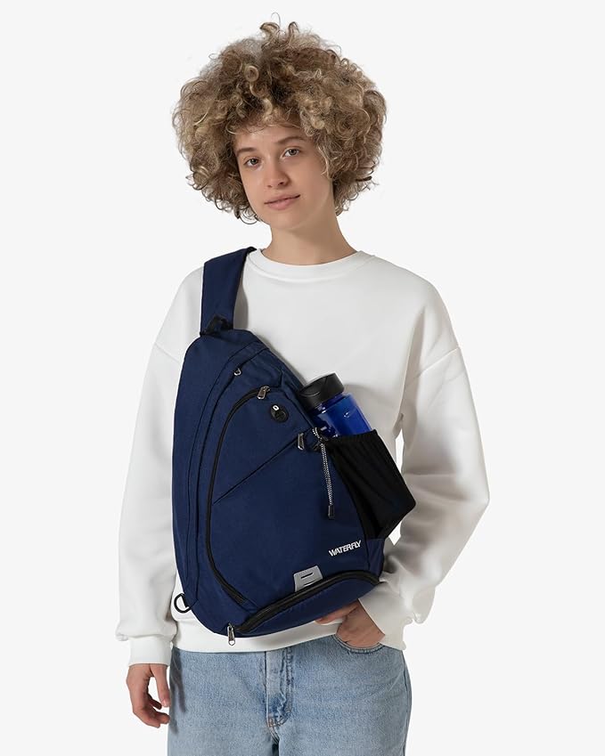 WATERFLY Sling Bag Crossbody Backpack: Over Shoulder Daypack Casual Cross Chest Side Pack (Large Blue)