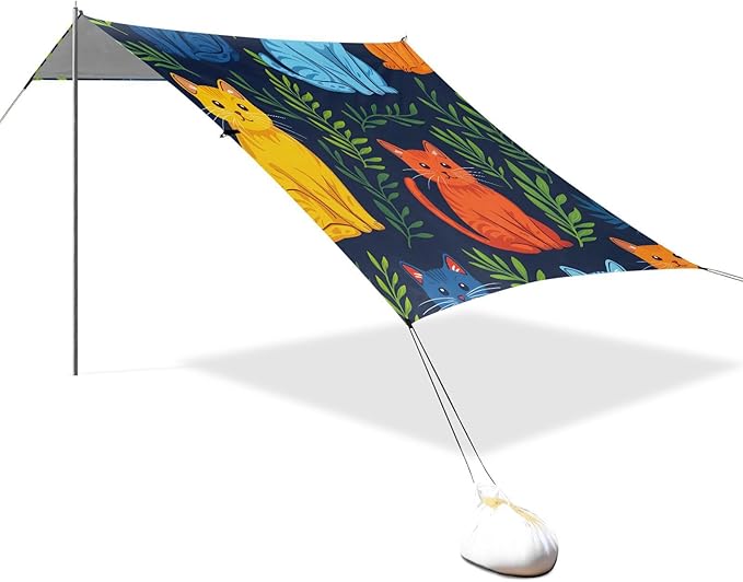 ALAZA Tile Pattern Cat Color Tile Pattern Beach Tent Sun Shelter Portable Canopy Sunshade for Outdoor Camping Picnics Backyard Fun 10x9 ft