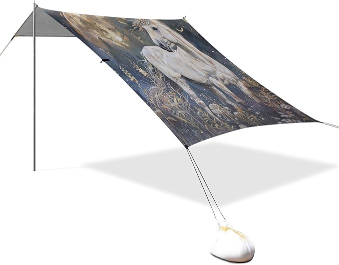 ALAZA Wild Moon Unicorn Beach Tent Sun Shelter Portable Canopy Sunshade for Outdoor Camping Picnics Backyard Fun 10x9 ft