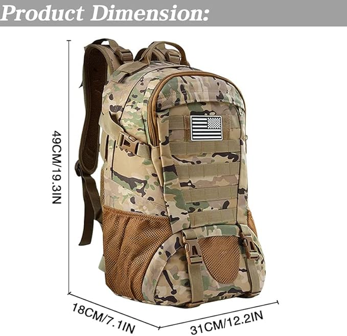 LIMHOO Tactical Backpack for Men Military Molle Bag Hiking Day Pack 27L Army Waterproof EDC Rucksack with USA Flag Patch (Cp Camo 2)