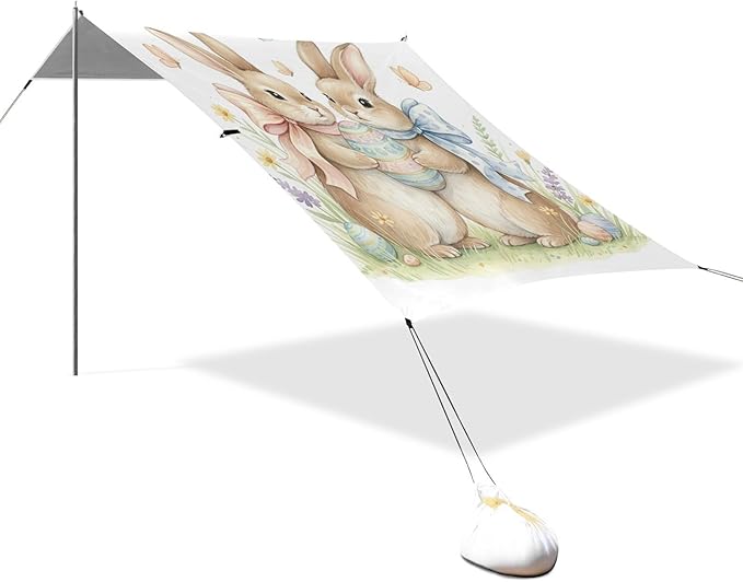 Beach Canopy with Windproof Ropes &amp Sandbags Beach Tent Sun Shade Sun Shelter for Camping Trips Fishing Backyard Fun or Picnics Easter Bunny